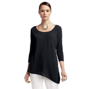 Lafayette 148 Asymmetrical Hem Scoop Neck Top Black